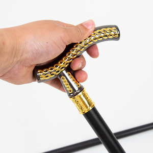 Canne de luxe en métal noir avec poignée à motif de chaîne décorée d'or, bâton de marche élégant, accessoire de gentleman - Product Image 5