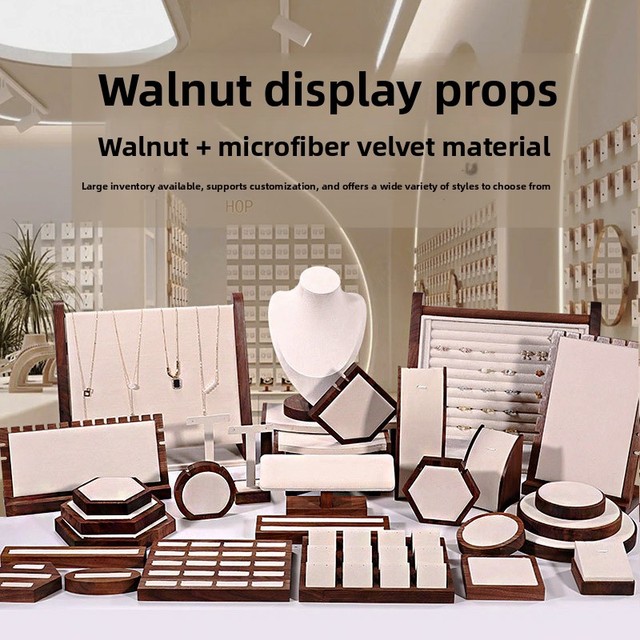 Walnut Wood Jewelry Display Stand Combination Set Decorative Items Display Ring Merchandise Tray Necklace Display Mannequin Rack