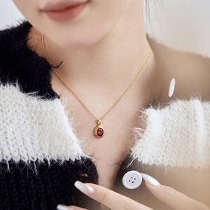 Dylam, el Mejor Regalo para el Día de San Valentín, en Existencia, Joyería Fina, Plata de Ley 925, Collar con Colgante de Circonia Roja Ovalada 5A - Product Image 3