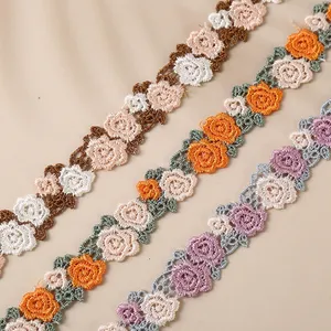 Dentelle française multicolore écologique en polyester, broderie de fleurs roses, accessoires pour vêtements, artisanat domestique, dentelle soluble dans l'eau de 4 cm - Product Image 2