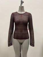 Pull en maille décontracté à manches longues Marla Custom Pointelle de haute qualité, couleur marron, OEM & ODM, pull de printemps