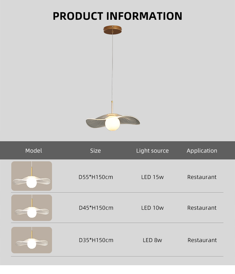 Newest Hotel Livingroom Home Indoor Decorative Gold Acrylic Art Led Pendant Light