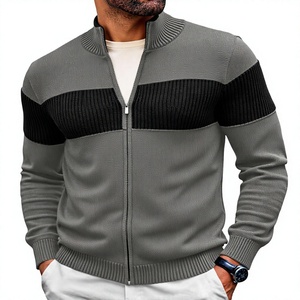 Cardigan Homme Hiver-Printemps 2026 à Col Mandarin, Motif Uni, Style Britannique, Fermeture Éclair, en Polaire - Product Image 2