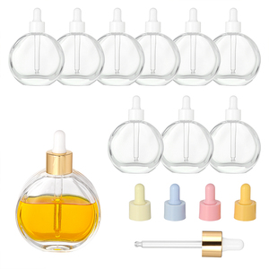 Bouteilles en <span class=keywords><strong>verre</strong></span> transparentes, plates et rondes, vides, pour huiles essentielles, parfums, huiles capillaires, avec compte-gouttes, 50 ml, 60 ml, 100 ml - Product Image 2