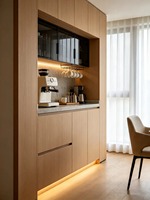 Table basse contemporaine en bois massif avec vitrine en verre et éclairage LED, meubles de salon