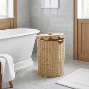 Wicker Laundry <b>Basket</b> With Lid Round Dustproof Clothing Organizer <b>Large</b> Capacity Household Storage For Bedroom Kitchen - Product Image 3