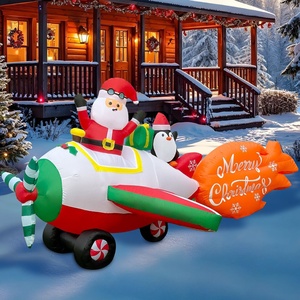 Père Noël pilotant un <span class=keywords><strong>avion</strong></span> avec des pingouins, lumière LED, best-seller transfrontalier, décorations gonflables imperméables pour l'extérieur - Product Image 1
