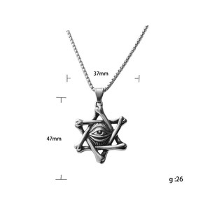 Collier pendentif œil de mort en acier inoxydable pour homme, étoile hexagonale, style rétro punk 12073 - Product Image 4