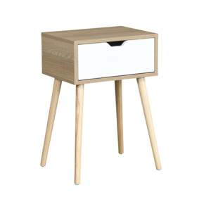 Table de chevet moderne du milieu du siècle, 1 tiroir, dessus blanc, pieds en bois, meuble de rangement pour chambre à coucher, pour appartement ou maison - Product Image 4