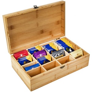 Adjustable 16 Compartments Tea Storage Holder Organizer Bamboo Personalized Wooden Tea Box