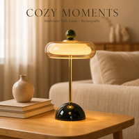 Lampe de table en forme de champignon rechargeable, tactile, 3 couleurs à intensité variable, style nordique, base en verre et fer, lampe de chevet pour chambre à coucher, salon