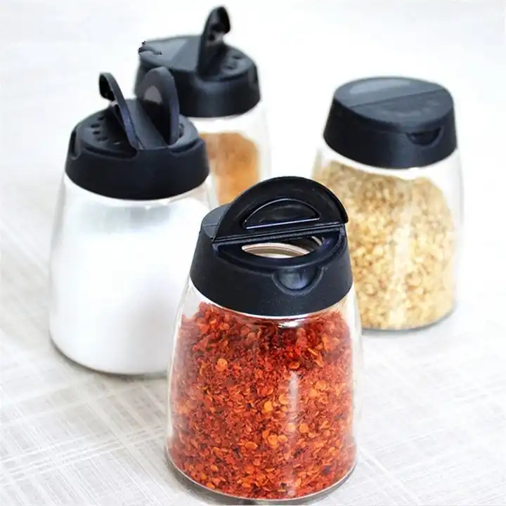  Glass Spice Jars, Double Lids Seasoning Shakers Glass