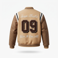 Veste de baseball kaki avec manches marron, boutons-pression, col côtelé, doublure matelassée, personnalisable, fabrication OEM directe d'usine