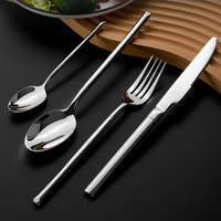 Ensemble de couverts modernes en acier inoxydable à poignée ronde, plaqué argent, 4 pièces, fourchettes et cuillères, fournitures hôtelières