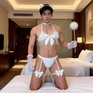 Lingerie érotique pour hommes, <span class=keywords><strong>costume</strong></span> de chat sexy avec entrejambe ouvert, passion et séduction - Product Image 3