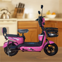 Moped électrique rechargeable à batterie lithium 48V, alimenté par énergie solaire, 3 vitesses, double siège, panier avant, frein à tambour, cadre en acier, pour la ville