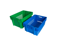 Panier en plastique recyclable de qualité alimentaire avec poignée en maille, empilable et emboîtable, pour le stockage et la logistique des fruits