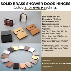 Bisagra de latón macizo para puerta de ducha, abrazadera de vidrio a pared, bisagra de latón sin marco para herrajes de puerta de baño - Product Image 1