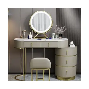 HANYEE Modern light luxury multifunctional dressing table with LED Mirror with 2 Drawers 3 side cabinets