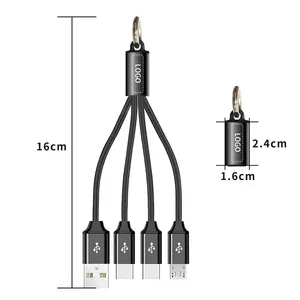 Promosi gadget Usb portabel Mini 4 In 1 kabel pengisi daya gantungan kunci ponsel kabel pengisi daya