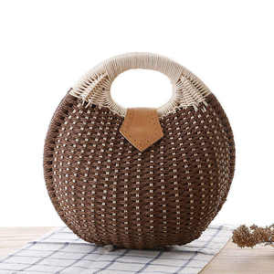 Bolso de mano tejido de paja natural |   Bolso de playa redondo estilo bohemio con asa envuelta |   Proveedor Mayorista, Proveedor OEM/ODM - Product Image 4
