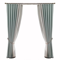 Rideaux en polyester vert clair brodés de feuilles, style américain moderne et minimaliste, à fixation murale pour salon, balcon, chambre à coucher