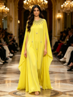 Kaftan Abaya de Luxe à Strass et Perles, Couleur Unie, Coupe Ample, Taille Haute, Grand Volant, Robe Longue Islamique pour Fête de l'Aïd