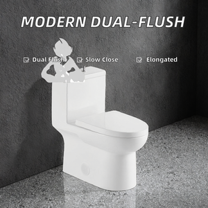 Fabricants en gros de toilettes modernes en céramique de haute qualité, monobloc, à double chasse, à fermeture lente, à poser au sol, économiseuses d'eau pour salle de bain - Product Image 2