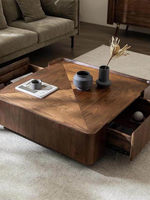 Table basse en bois massif 2026 avec espace de rangement, sans assemblage requis, haut de gamme, style chinois moderne, couleur noyer