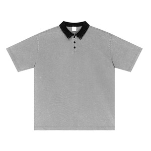 ODM OEM 制造商可定制 LOGO 休闲宽松版型酸洗男士 Polo 衬衫 - Product Image 1