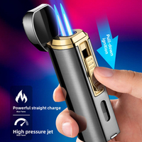 Pemantik Api Butana Premium JH, Pemantik Rokok Vintage Mewah 2 Jet Flame dengan Tempat Cerutu dan Pemotong Cerutu, Dapat Diisi Ulang untuk Merokok Cerutu