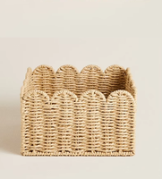Panier de rangement en corde de papier décoratif à bord festonné rectangulaire, tissé à la main, pour le bureau, la salle de bain, les boîtes de rangement, le panier à fruits, l'organisateur