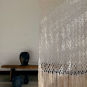 Cortina de macramé tejida a mano, borla artesanal hecha a mano, cuerda de algodón <span class=keywords><strong>Natural</strong></span>, decoración Bohemia para el hogar, decoración de baño EH2506028 - Product Image 1