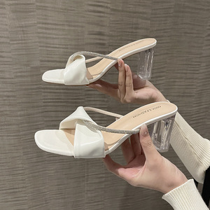 Sandales Transparentes à Talons Hauts pour Femme, Estivales et Polyvalentes, Chaussures de Mode Féminines, Claquettes Cristal, Talons de Créateur - Product Image 4