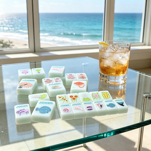 Custom Single Layer Thin <b>Light</b> White Jade Carved Archipelago Reef American Mahjong Travel Portable Plastic Water-resistant - Product Image 4