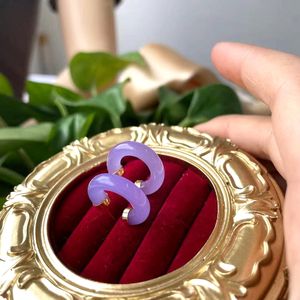 Jialin Gioielli di giada con 18k placcato oro pietre Naturali giada cinese orecchini a cerchio verde viola giada orecchino di fascino delle donne gioielli - Product Image 2