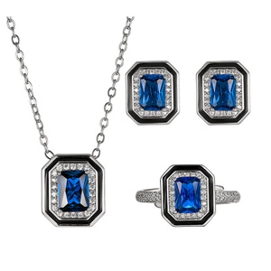 Refined Eco-friendly Copper 6*8/5*7mm Blue Zircon Geometric Square Necklace <b>Earrings</b> Ring <b>Set</b> Premium Quality Jewelry <b>Set</b> Simple - Product Image 1