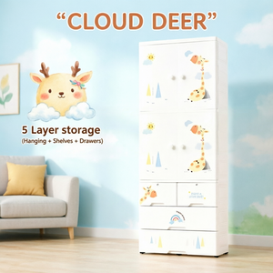 <span class=keywords><strong>Armoire</strong></span> suspendue pour enfants à 5 niveaux avec imprimé de dessins animés mignons + tiroir de rangement compartimenté, idéale pour appartement ou placard - Product Image 1