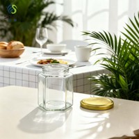 Pot alimentaire en verre hexagonal à col fileté de 300 ml, récipient transparent multi-usages pour la maison et la vente en gros commerciale