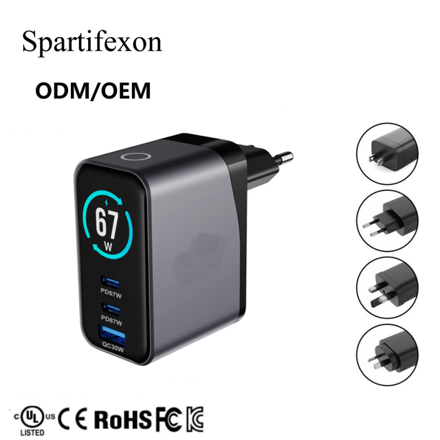 67W GaN Fast Charger 3-in-1 with TFT Screen | Universal Type-C PD 3.0 Charger Fireproof for Smartphone Laptop & Camera