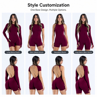 Combinaison sans couture pour femme avec logo personnalisé, manches longues, dos nu, body extensible, short cycliste, combinaison une pièce OEM