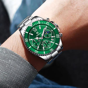 Tophillクラシックヴィンテージグリーンウォーターゴーストダイヤル多機能ムーブメントステンレススチールストラップカスタムクールメンズクォーツ時計 - Product Image 3