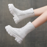 2025, Bottes Originales à Bout Rond, Bottes Noires à Plateforme, Bottes Blanches Tendance à Lacets, Chaussures Femme, Bottines à Talon Kitten