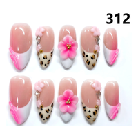 1391-1395  Kuku Palsu Buatan Tangan 10pcs Bahan Press-On Model Almond Desain Ukiran Bunga Kustom Modis Bentuk Kotak untuk Jari