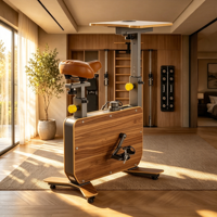 Vélo d'exercice magnétique en bois pliable et réglable avec bureau intégré pour la maison et le bureau – Idéal pour le fitness et le cyclisme