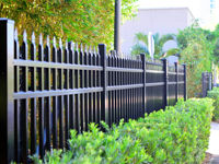 Valla de Jardín Liancheng Moderna de Acero Galvanizado Negro, Valla de Metal con Picos, Valla de Seguridad de Hierro Forjado de 6x8 con Parte Superior Plana