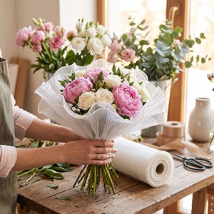 Tissu en maille froissée de 28 cm (11 pouces) avec bordure perlée, motif ondulé pour emballage de bouquets de fleurs, emballage cadeau pour fleuristes, bricolage - Product Image 4