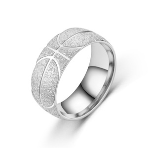 Anéis de Aço Inoxidável em Formato de Bola de Basquete Estilo Hip Hop Moderno para Homens e Mulheres com Banho de Prata/Ouro e Incrustações - Product Image 4