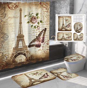 Ensemble de rideaux de <span class=keywords><strong>douche</strong></span> pour enfants personnalisés en tissu écologique, motif romantique Tour Eiffel de Paris, résistant à la moisissure, 180x200cm avec 12 crochets - Product Image 5