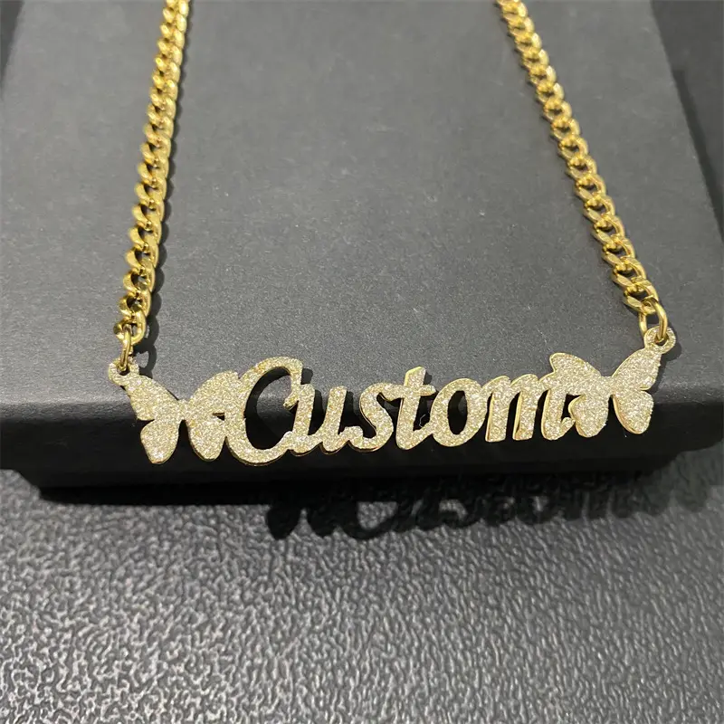 SSeeSY bling custom personalized stainless steel fashion jewelry letter pendant logo name necklace personalised for women